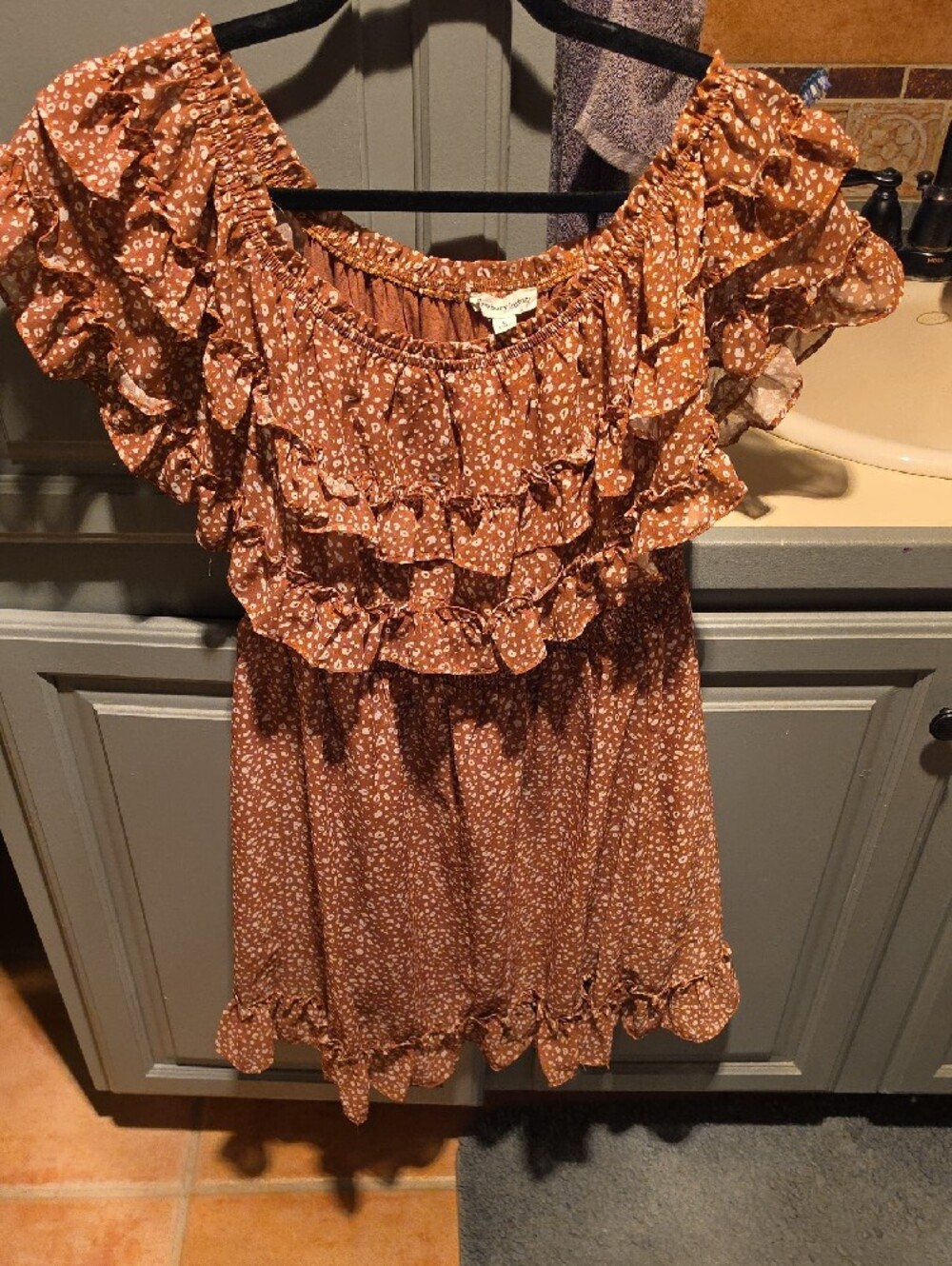 Tiered Ruffle Dress in Rust